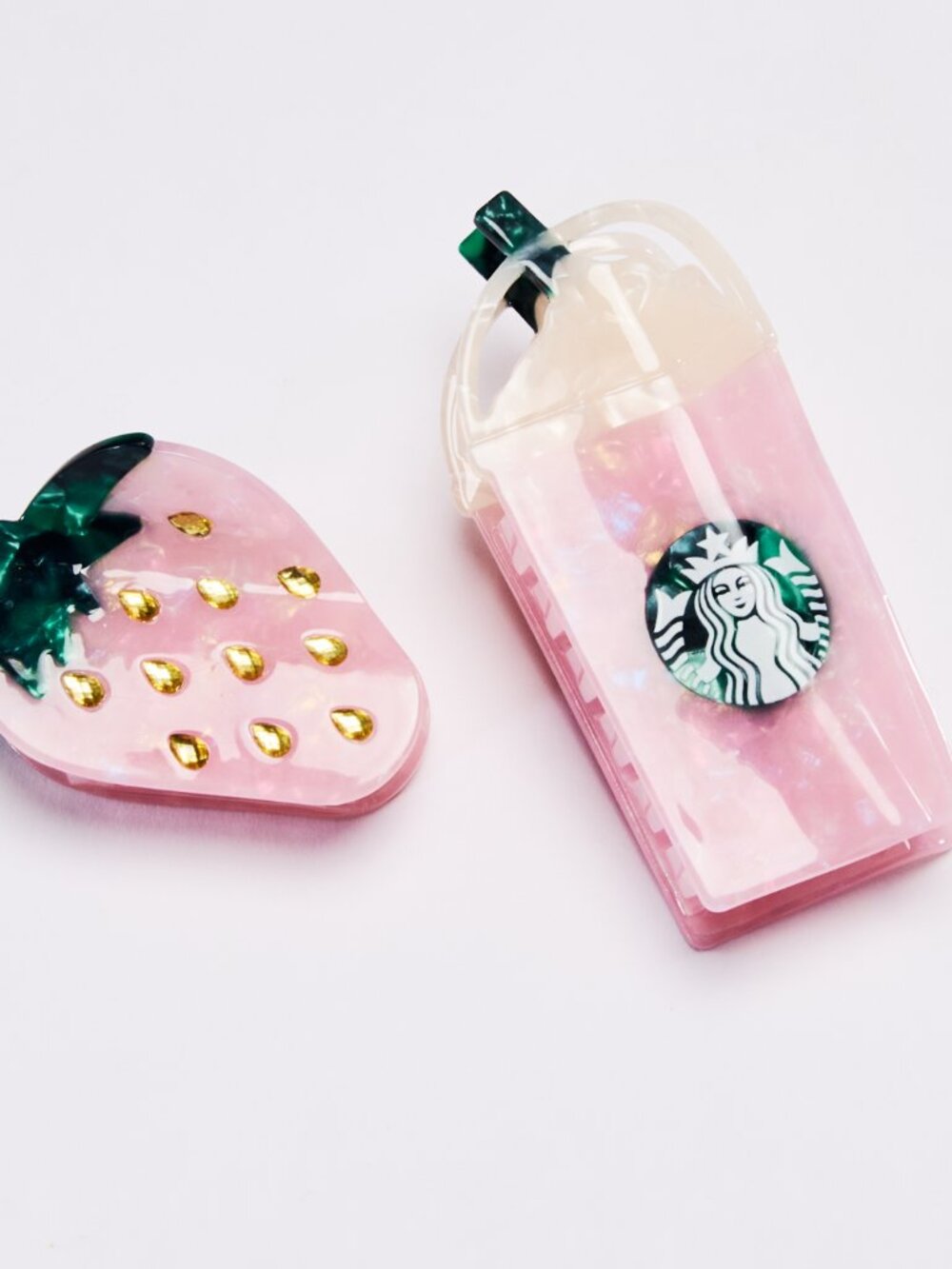 Starbucks Pink Strawberry & Cup Acetate Hair Claw Clips Set New in Package